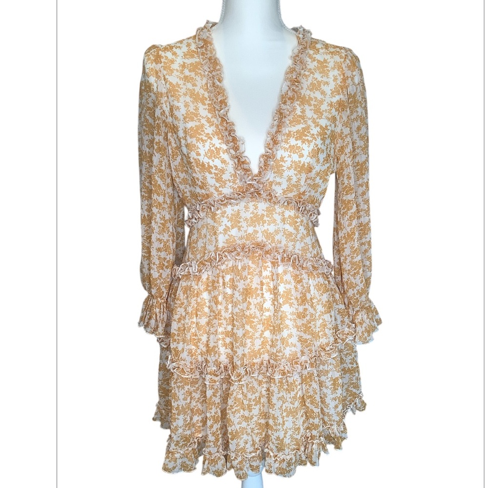 Saints + Secrets Golden Yellow Floral Dress Size Medium New Preppy